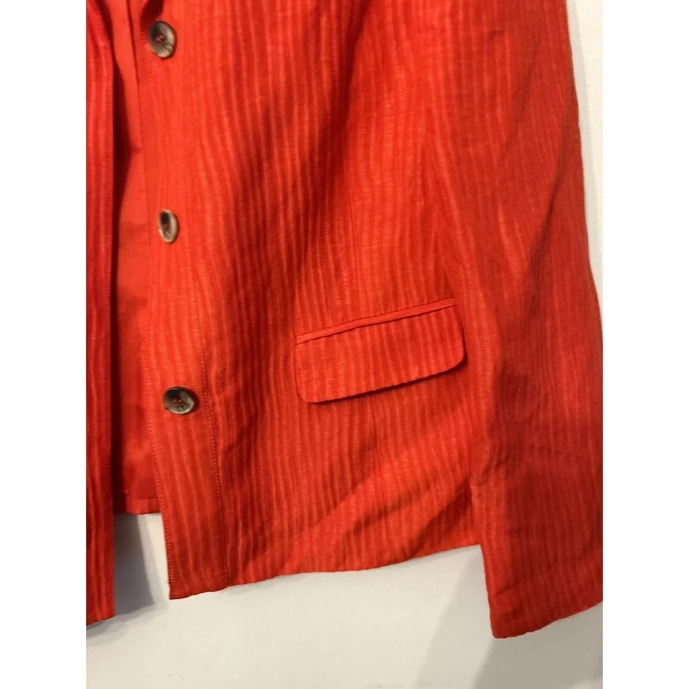 Jones New York Womens Size 12 Button Up Linen Blazer Bright Orange